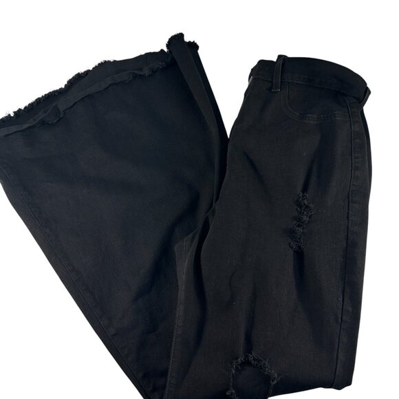 Vibrant MIU Bell Bottom Flare Black Jeans 1X Distressed Frayed Hem High Waist - Picture 10 of 12